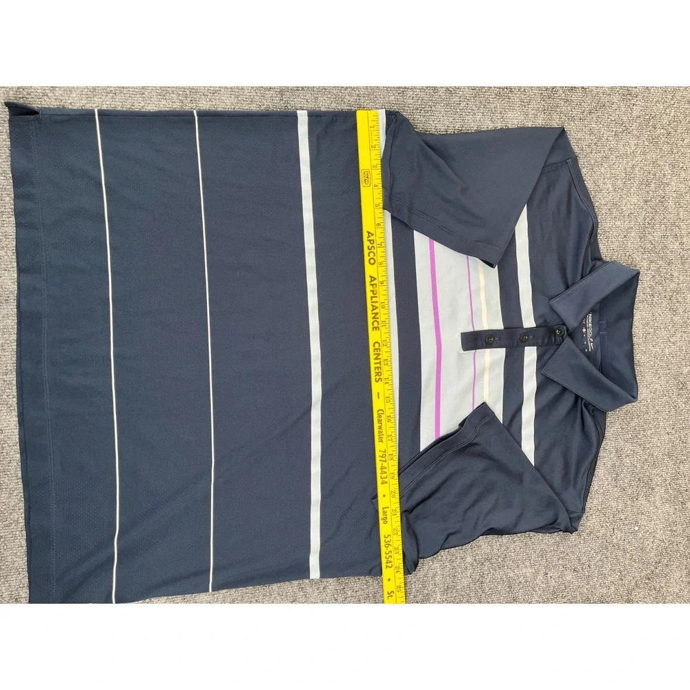 Nike Golf‎ Polo Shirt Men XL Blue  White Stripped Dri-Fit Polo Shirt Short Sleve